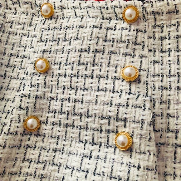 White Plaid Tweed Button Front Mini Skirt with Inner Shorts Size 1X NEW  w Tag - Picture 4 of 7